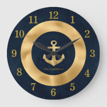 Moderne marine blauw en goud nautisch anker