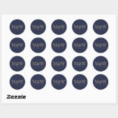 Moderne marine blauw gouden bruid bruidegom monogr ronde sticker (Vel)
