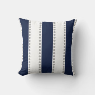 Moderne Marine Blauw Wit Grijs Polka Dots Stripes Kussen