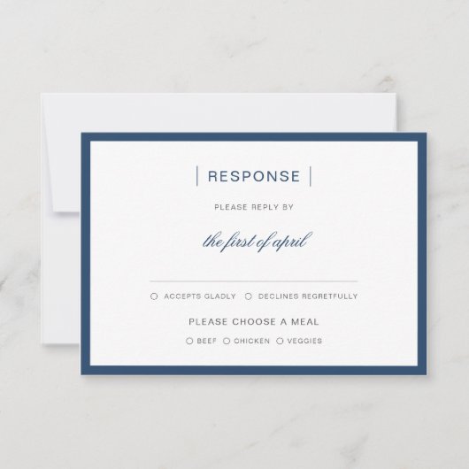 Moderne Marine Blauwe Grens Monogram Huwelijk RSVP Kaartje (Voorkant)