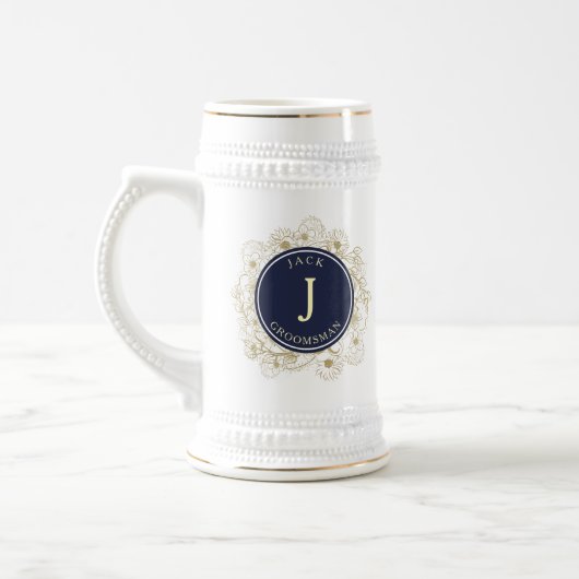 Moderne Marine Blauwe Groomsmen Bierpul (Links)