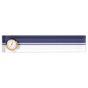 Moderne Marine Blauwe Top Racing Stripes op Witte Naambordje