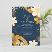 Moderne Marine bleu Flower Chic Faire-part de mari (Debout devant)