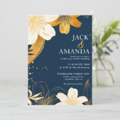 Moderne Marine bleu Flower Chic Faire-part de mari (Debout devant)