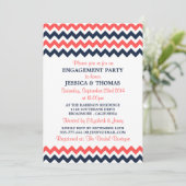 Moderne marine & Coral Chevron Engagement Party Kaart (Staand voorkant)