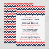 Moderne marine & Coral Chevron Engagement Party Kaart (Voorkant / Achterkant)