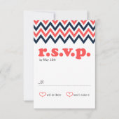 Moderne marine & Coral Chevron & Lovevogels RSVP (Voorkant)
