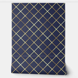Moderne Marine en Gouden Diamant Grid Behang