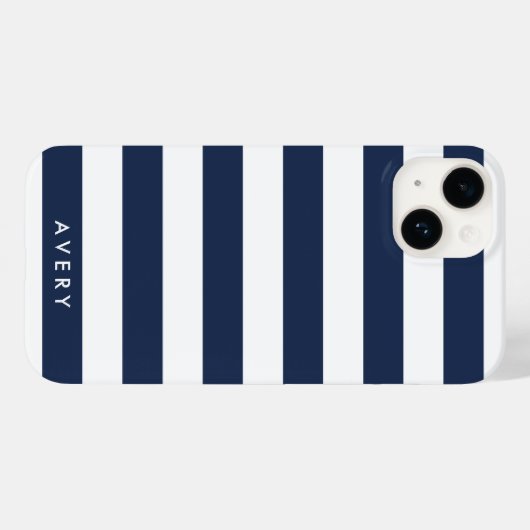 Moderne marine en White Stripe gepersonaliseerd Case-Mate iPhone Case (Achterkant (horizontaal))
