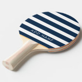 Moderne marine en White Striped Pattern Custom Nam Tafeltennisbatje (Voorkant Gekanteld)