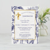 Moderne Marine en Witte Bladeren Bloemen Bevestigi Kaart (Staand voorkant)