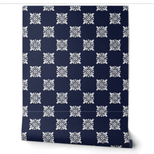 Moderne marine geometrische bloemschil en stok behang