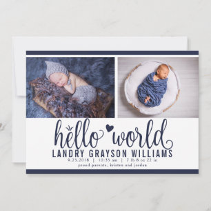 Moderne marine Hello World foto geboorte statistie Aankondiging