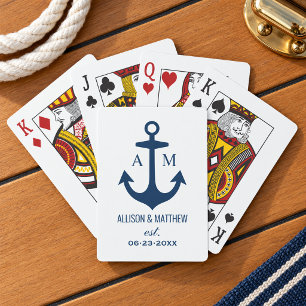 Moderne marine nautisch anker monogram pokerkaarten
