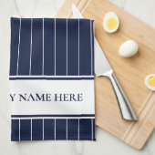 Moderne marine White Striped Kitchen Theedoek (Quarter Fold)