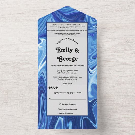 Moderne marineblauw Abstract olieverf All In One Uitnodiging (Binnen)