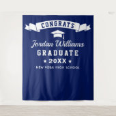 Moderne marineblauw Afstuderen Foto Booth-achtergr Wandkleed (Voorkant)