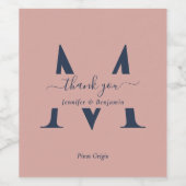 Moderne marineblauw- en Blush-monogram-etiketten Wijn Etiket (Enkel label)