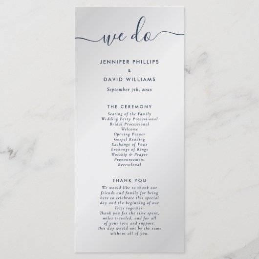 Moderne marineblauw en zilver we wedden programma (Voorkant)