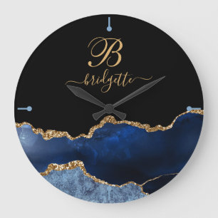 Moderne marineblauw-goudgegeode monogram groot C Grote Klok