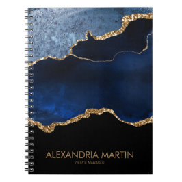 Moderne marineblauw goudmarmer Glitter Kantoor Notitieboek