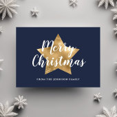 Moderne marineblauw goudster kerst briefkaart