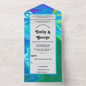 Moderne marineblauw groene golven Abstract huwelij All In One Uitnodiging (Binnen)