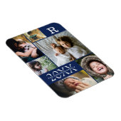 Moderne marineblauw kleurenblokfamilie foto-collag magneet (Rechterzijde)