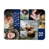 Moderne marineblauw kleurenblokfamilie foto-collag magneet (Horizontaal)