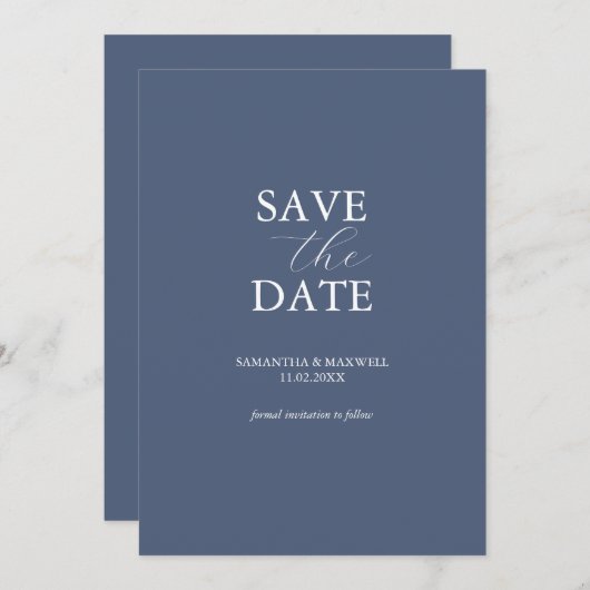 Moderne marineblauw minimumaantal sparen de datum save the date (Voorkant / Achterkant)