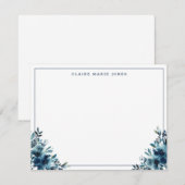 Moderne marineblauw Waterverf Thin Border Notitiekaartje (Voorkant / Achterkant)