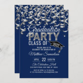 Moderne marineblauw zilver Glitter GRADUATION Part Kaart (Voorkant / Achterkant)