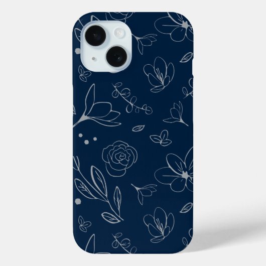 Moderne marineblauwe bloemillustratie Case-Mate iPhone case (Achterkant)