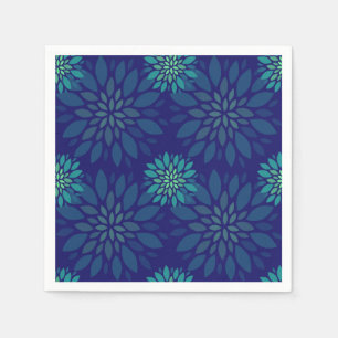Moderne marineblauwe en groene bloem bladerenpatro servet