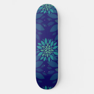 Moderne marineblauwe en groene bloem bladerenpatro skateboard