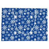 Moderne marineblauwe kerstsnowflakes groot cadeauzakje (Achterkant)