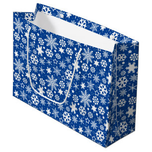 Moderne marineblauwe kerstsnowflakes groot cadeauzakje
