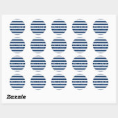 Moderne marineblauwe strepen, startpagina ronde sticker (Vel)