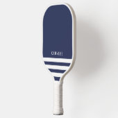 Moderne marineblauwe strepes gepersonaliseerd pickleball paddle (Links)
