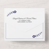 Moderne marineblauwe, witte typografie bruiloft all in one uitnodiging (Achterkant)