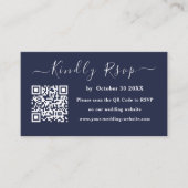 Moderne marineblauwminimalistische Qr-code Rsvp We Informatiekaartje (Voorkant)