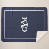 Moderne marineblauwwitte blokmonogram sherpa deken (Voorkant (horizontaal))