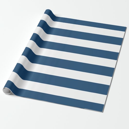 Moderne marineblauwwitte strippatroon cadeaupapier (Uitgerold)