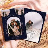 Moderne marineboog 4 foto's bruiloft met de datum folie uitnodiging