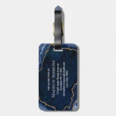 Moderne marinemonogram blauw goud geode Girly Bagagelabel (Achterkant verticaal)