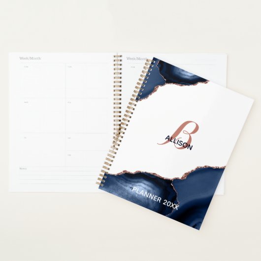 Moderne marinemonogram goudmage Roos Planner (Display)