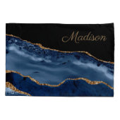 Moderne marinemonogram met blauwe goudmarmer kussensloop (Achterkant)