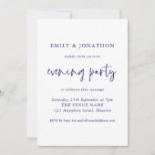 Moderne marinesamenblauw Script Evening Party Wedd Kaart (Voorkant)