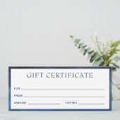 Moderne marinesblauwe business cadeaubon (Staand voorkant)