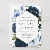 moderne marineschool en lichtblauwe bloemen bruilo kaart (Voorkant)